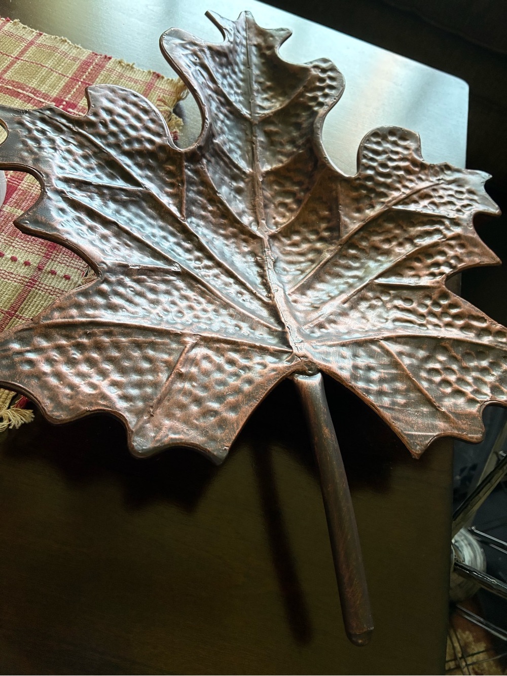 Large Hammered Metal Maple Leaf Decorative Tray - Copper Tone